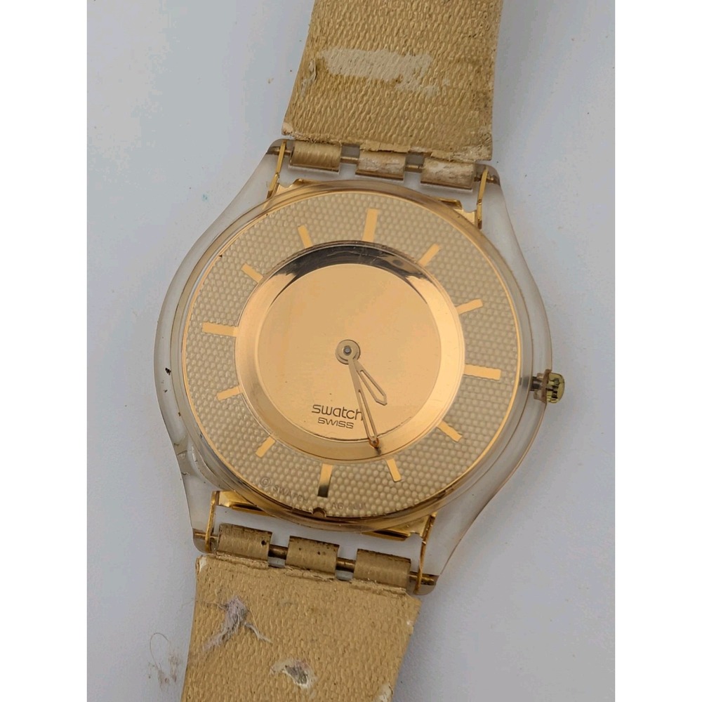 Swatch Skin Thine SFK155 Watch 34mm Clear Case- New Battery, Needs Band